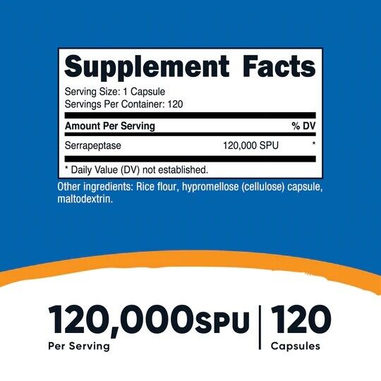 Serrapeptase 120,000 SPU, 5X120 Caps Nutricost