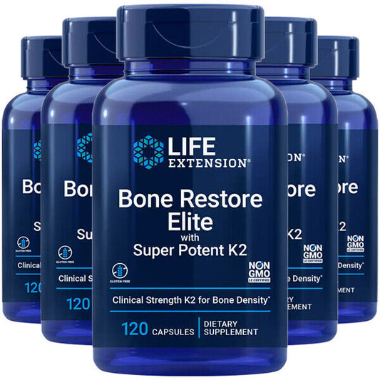 Life Extension Bone Restore Elite with Super Potent K2 – 5x120 Caps | MK-4 45,000mcg