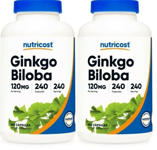 Ginkgo Biloba Extract 120mg, 2X240 Caps Gluten Free & Non-GMO Nutricost