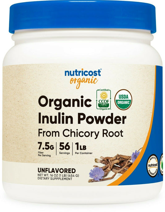 Organic Inulin Powder 1LB 454gms 7.5 Grms of Fiber/per serv Nutricost Chicory