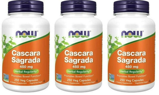 NOW Foods Cascara Sagrada, 450mg, 3X250 Caps Kosher/Rhamnus purshiana/Vegan
