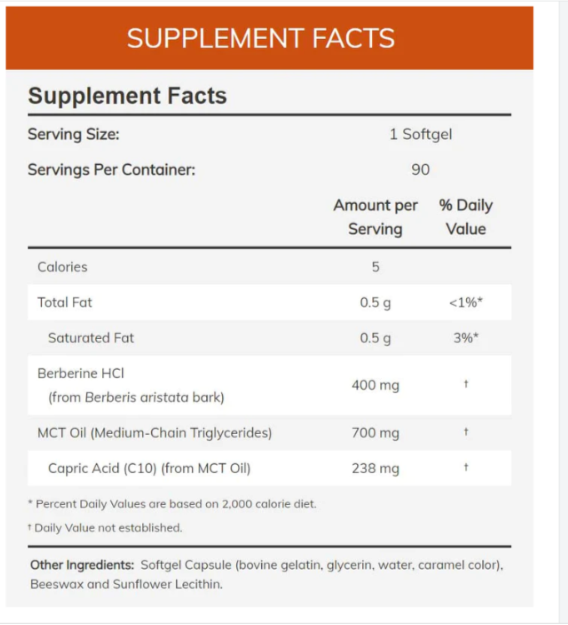 Berberine 400mg Metabolism Support 90gels  Now Foods MCT/Capric Acid