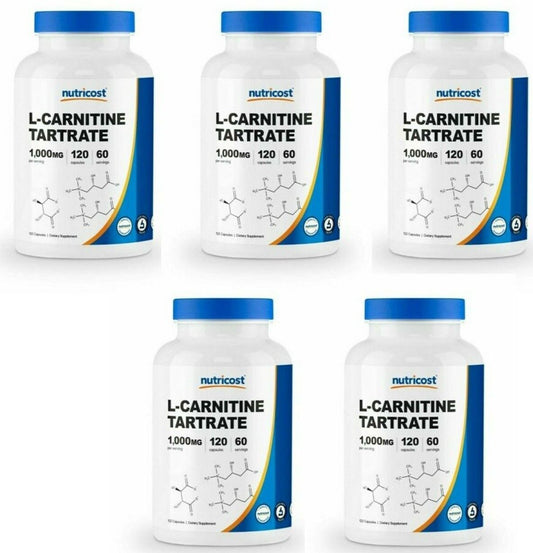 Nutricost L-Carnitine 1000mg Tartrate 5X120 Caps or 2X240 &1X120 1000mg Per Serv
