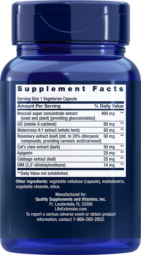 Life Extension Triple Action Cruciferous Vegetable Extract 2X60 Caps | DIM I3C Sulforaphane | Hormone & Cell Support
