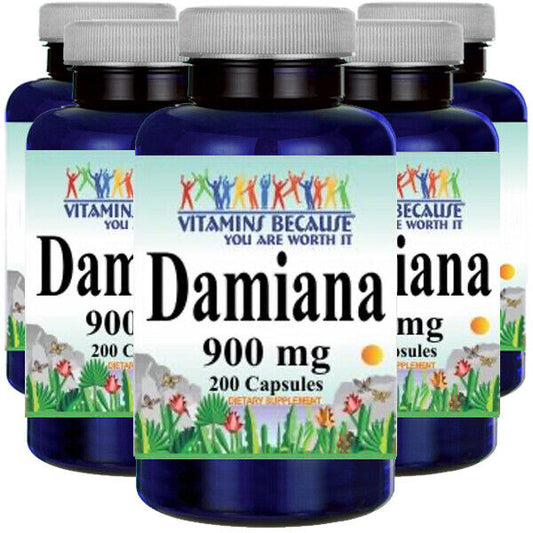 Damiana 900mg Turnera Aphrodisiaca Leaf 5X200 caps