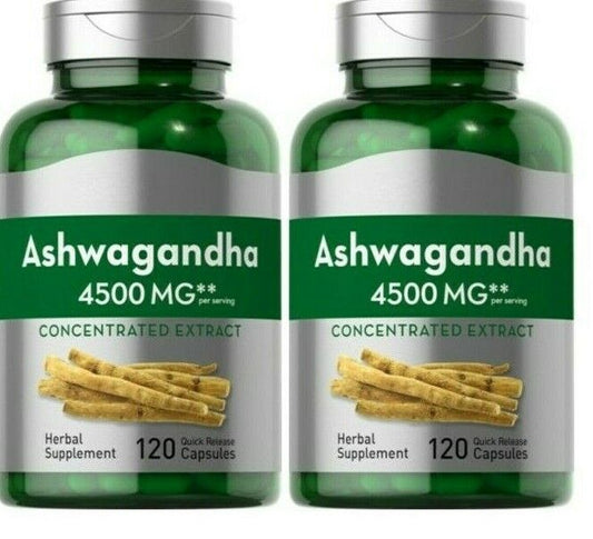 Ashwagandha 4500mg 2X120 Caps and Bioperine Ayurvedic Herb