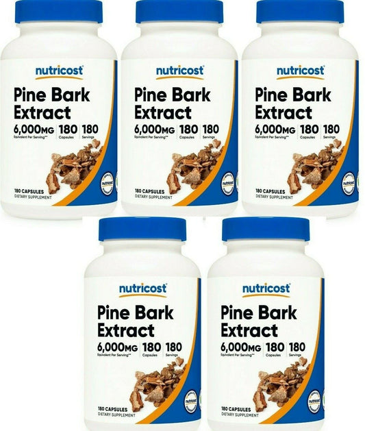Pine Bark 6000mg 5X180Caps Extract Non-GMO/Gluten Nutricost 95% Proanthocyanidin