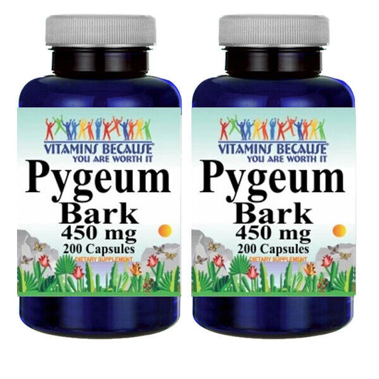 Pygeum Bark 450mg 2X200 Caps 450 mg per Capsule 900mg/per 2 Capsules