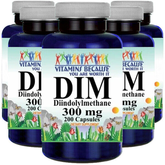 DIM (Diindolylmethane) 300mg 5X200 Caps USA Made FDA Facility