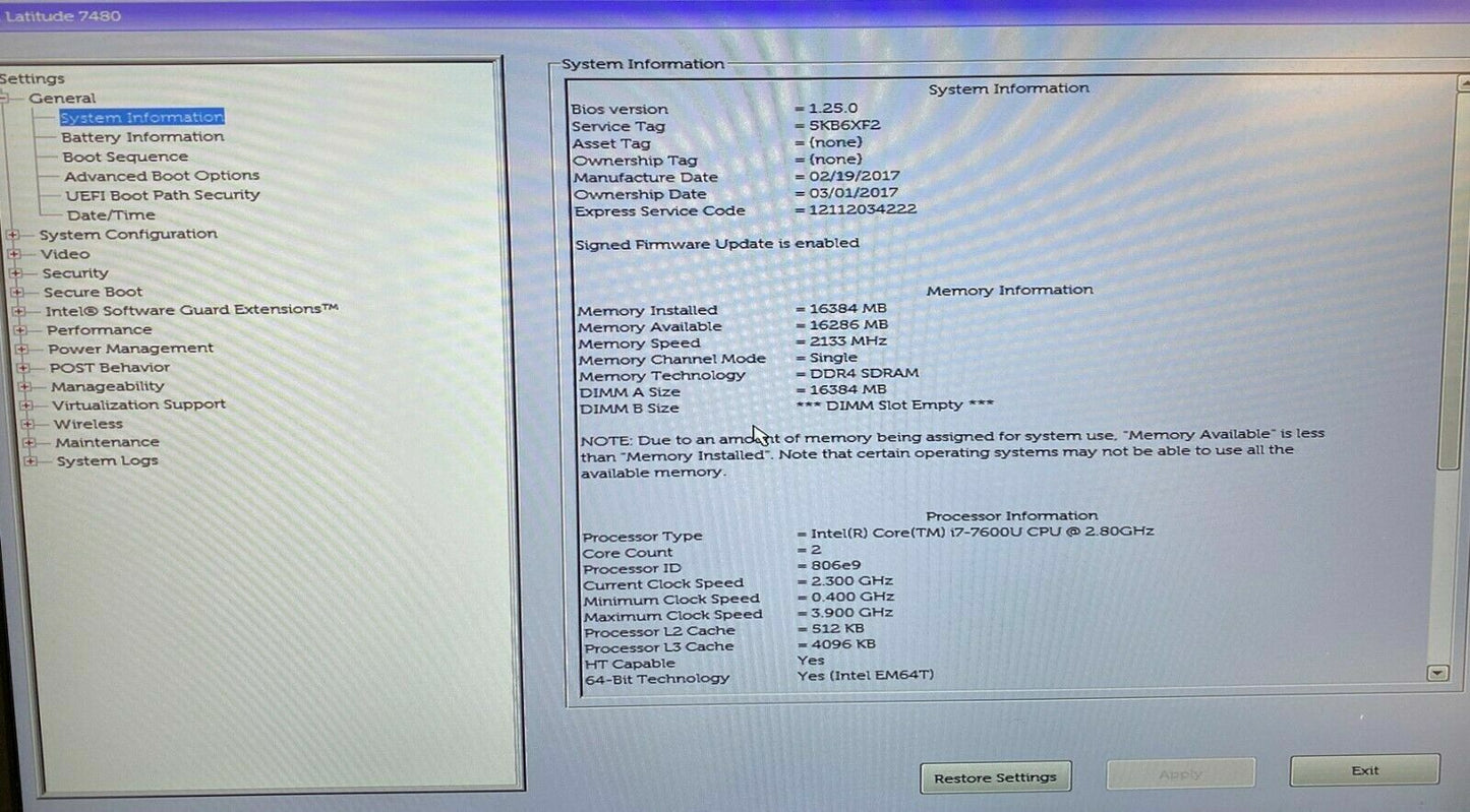 Dell Latitude 7480 14” 1920X1080 Laptop i7-7600U, 16GB RAM, 512GB SSD Windows 10