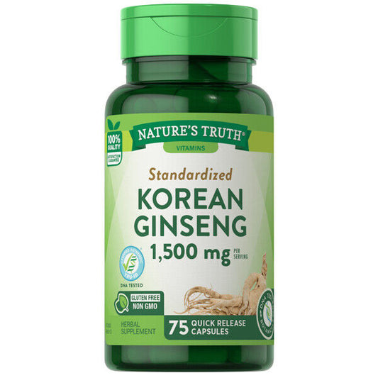 Korean Panax Ginseng High Strength 1500mg Energy Boost 75Caps 2% Ginsenosides