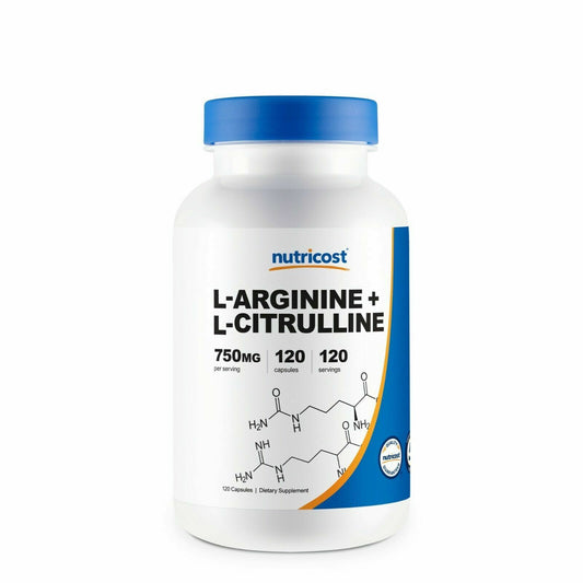 L-Arginine L-Citrulline Complex 750mg, 120 Capsules - Non-GMO Nutricost