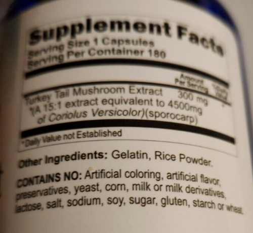 Turkey Tail/Tale Mushroom 4500mg Antioxidant Digestive Immune Support 180Caps