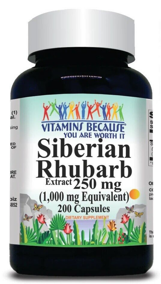 Siberian Rhubarb Extract 1000mg (Rheum officinale) 200 Caps Vitamins Because