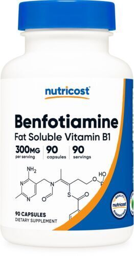 Mega Benfotiamine 300mg 90 Caps Gluten Free and Non-GMO Nutricost Vitamin B1