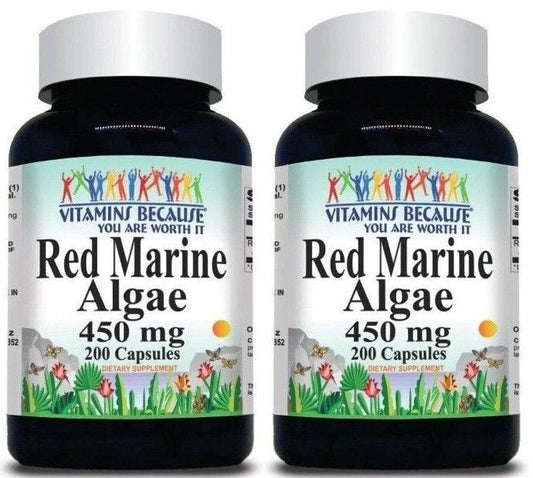 Red Marine Algae 450mg 2X200Caps Non-GMO & Gluten Free Red Seaweed 900mg per 2