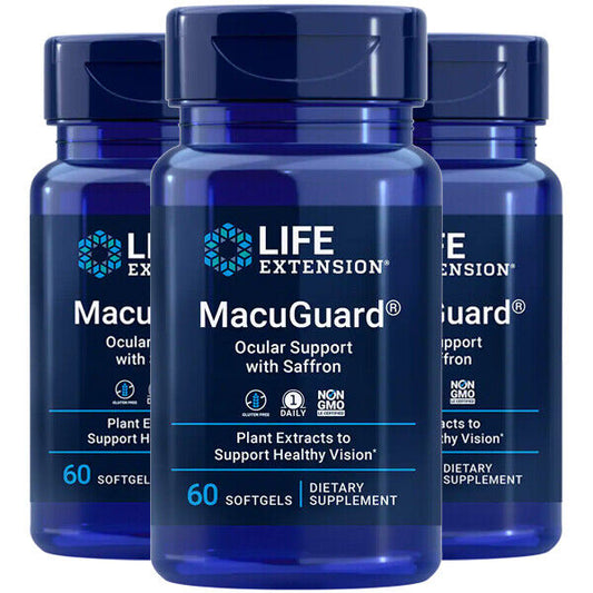 Life Extension MacuGuard Ocular Support with Saffron 3X60 Softgels | Zeaxanthin C3G | Macular & Night Vision