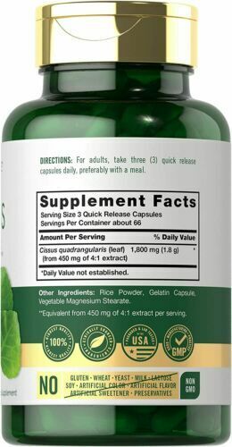 Cissus Quadrangularis Capsules 1800mg 200 Caps Non-GMO
