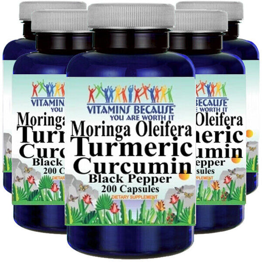 Turmeric Curcumin 2000mg with Moringa Oleifera 5000mg Black Pepper 5X200 Caps