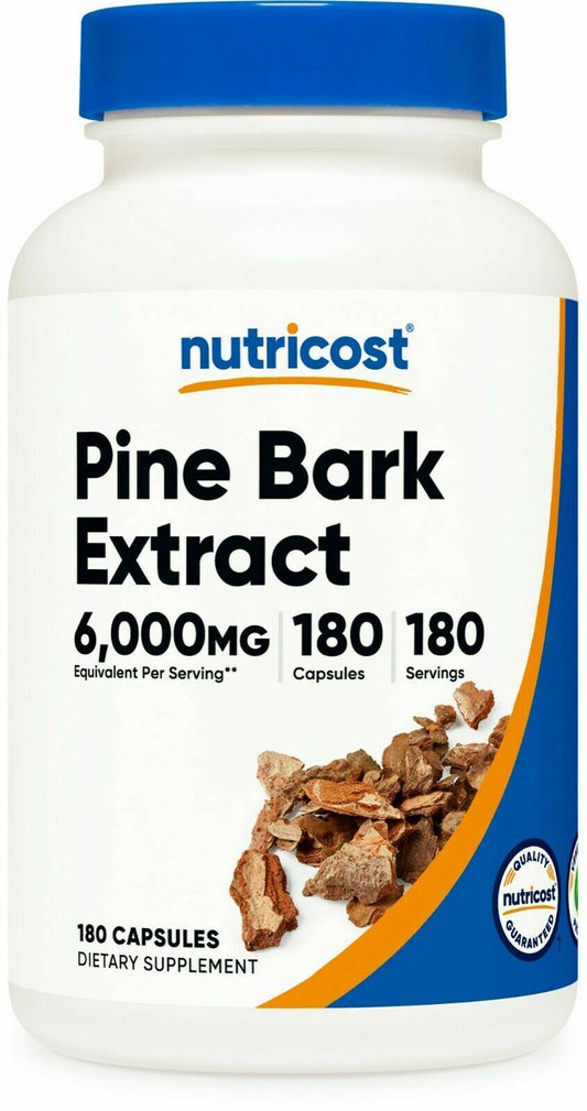 Pine Bark 6000mg 180 Caps Extract Non-GMO/Gluten Nutricost 95% Proanthocyanidin