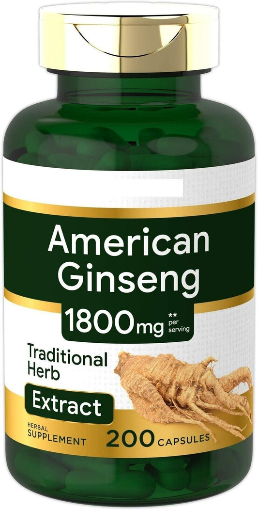 American Ginseng 1800mg Panax Root 200 Caps Non-gmo Gluten Free