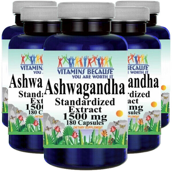 Ashwagandha Standardized Extract 1500mg 5X180 Caps Withania Somnifera