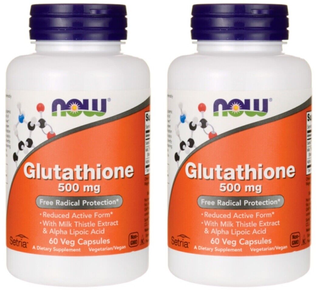 Now Foods GLUTATHIONE 500mg 2X60Caps L-Glutathione/Alpha Lipoc Acid ALA Kosher