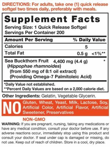 Sea Buckthorn Oil 4400mg  2X200 Softgels | Non-GMO, Gluten Free
