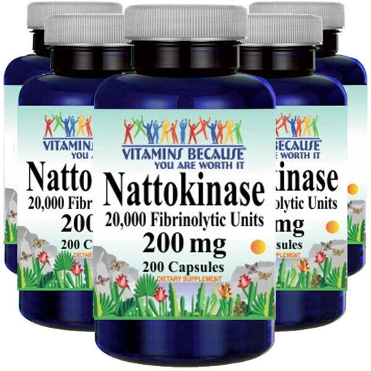 Nattokinase 200 mg 20,000 FU Fibrinolytic Units 5X200 Caps High Potency