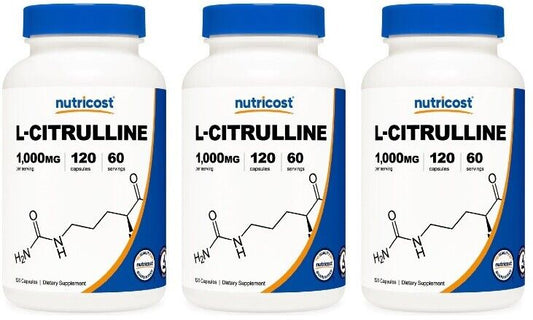 L-Citrulline 1000mg 3X120 Capsules Gluten Free & Non-GMO Nutricost