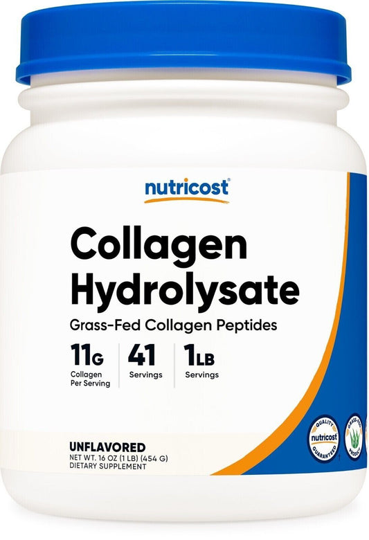 Pure Collagen Hydrolysate Bovine Powder Grass Fed, 1LB (454g) Nutricost NonGMO