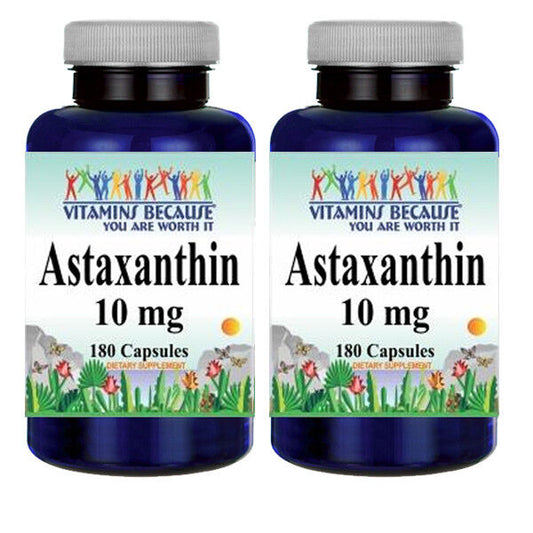Astaxanthin 10mg 2X180 Capsules (from Haematococcus Pluvial) by Vitamins Because