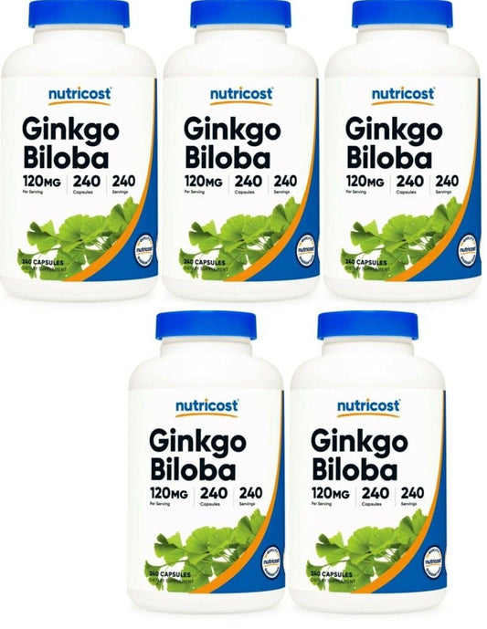 Ginkgo Biloba Extract 120mg, 5X240 Caps Gluten Free & Non-GMO Nutricost