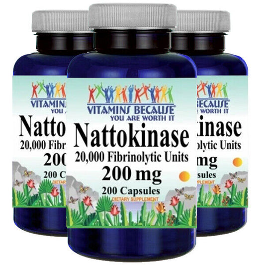 Nattokinase 200 mg 20,000 FU Fibrinolytic Units 3X200 Caps High Potency