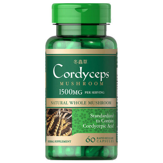 Cordyceps Sinensis Mushroom 1500mg per 2: 60 Caps - Cordycepic Acid by Puritan's