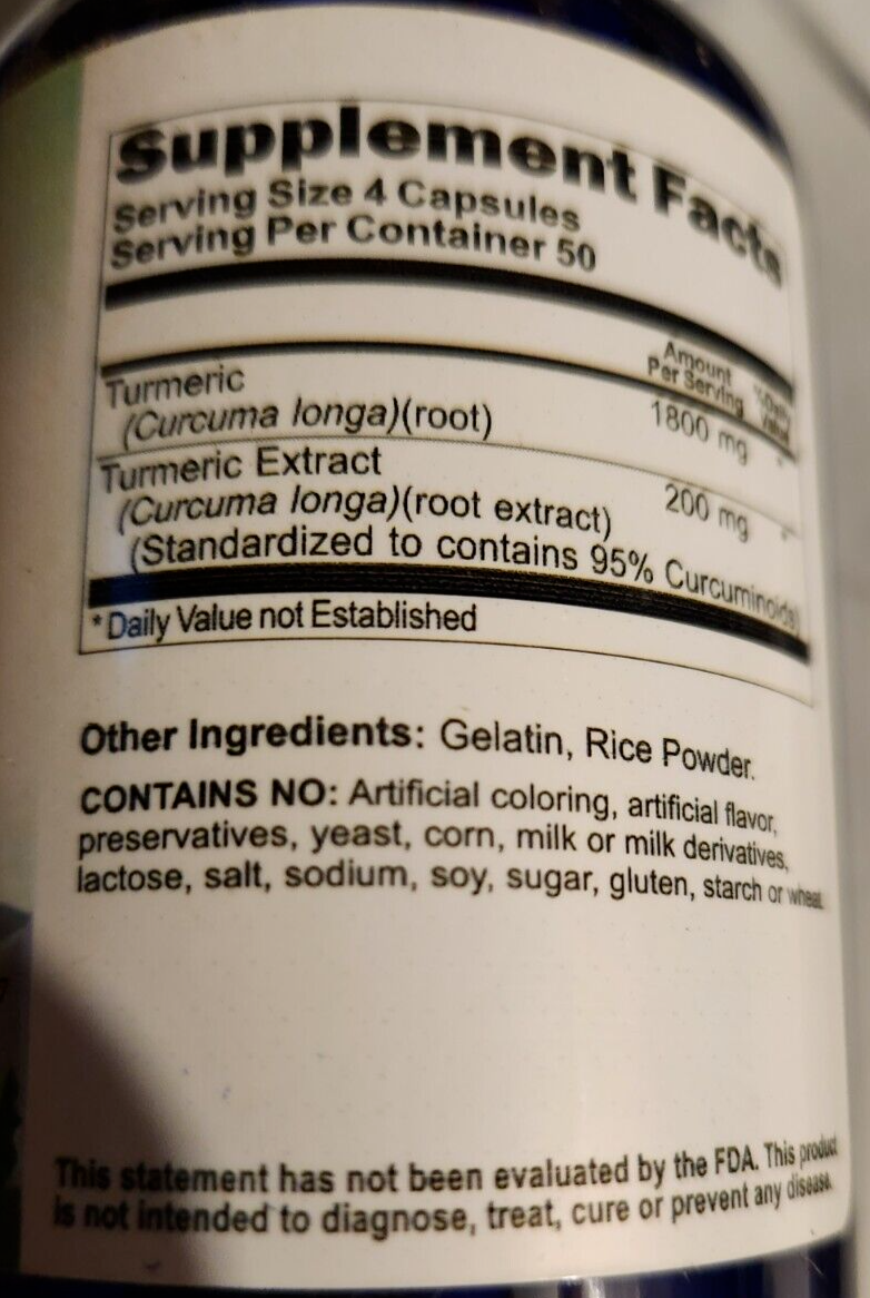 Turmeric Curcumin 2000mg 95% Curcuminoids 3X200 Caps