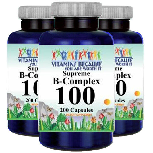 B-100 Vitamin Complex 800MG B1 B2 B3 B12 PABA Inositol 3X200 Caps - Time Release