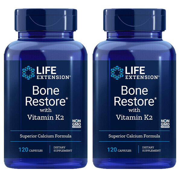 Life Extension Bone Restore with Vitamin K2 (MK-7) 200mcg – 2x120 Caps | Zinc & Magnesium