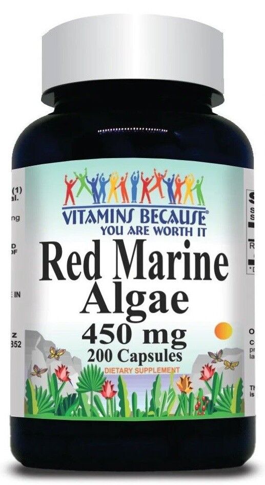 Red Marine Algae 450mg 200Caps Non-GMO & Gluten Free Red Seaweed 900mg per 2