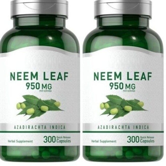 Neem Leaf Capsules 950mg 2X300 Caps Non-GMO/Gluten Free/No Preservatives Piping