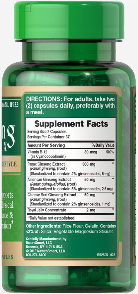 Ginseng Complex 2X75Caps Panax Ginseng/American Chinese Ginseng/B-12/Royal Jelly