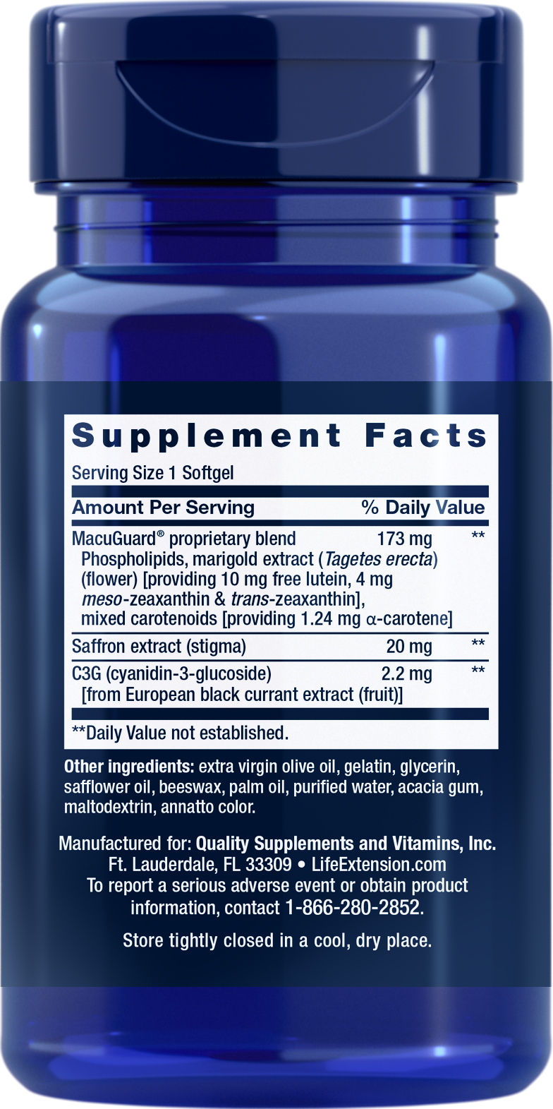 Life Extension MacuGuard Ocular Support with Saffron 2X60 Softgels | C3G | Macular & Night Vision