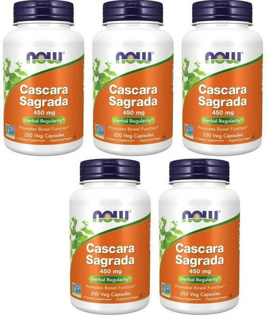 NOW Foods Cascara Sagrada, 450mg, 5X250 Caps Kosher/Rhamnus purshiana/Vegan