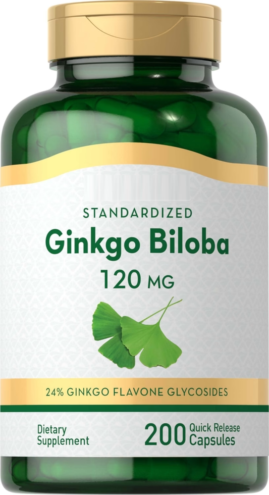 Ginkgo Biloba 120mg 200 Caps 24% Ginkgo Flavone Non GMO/Gluten Fee Bacopa 40mg