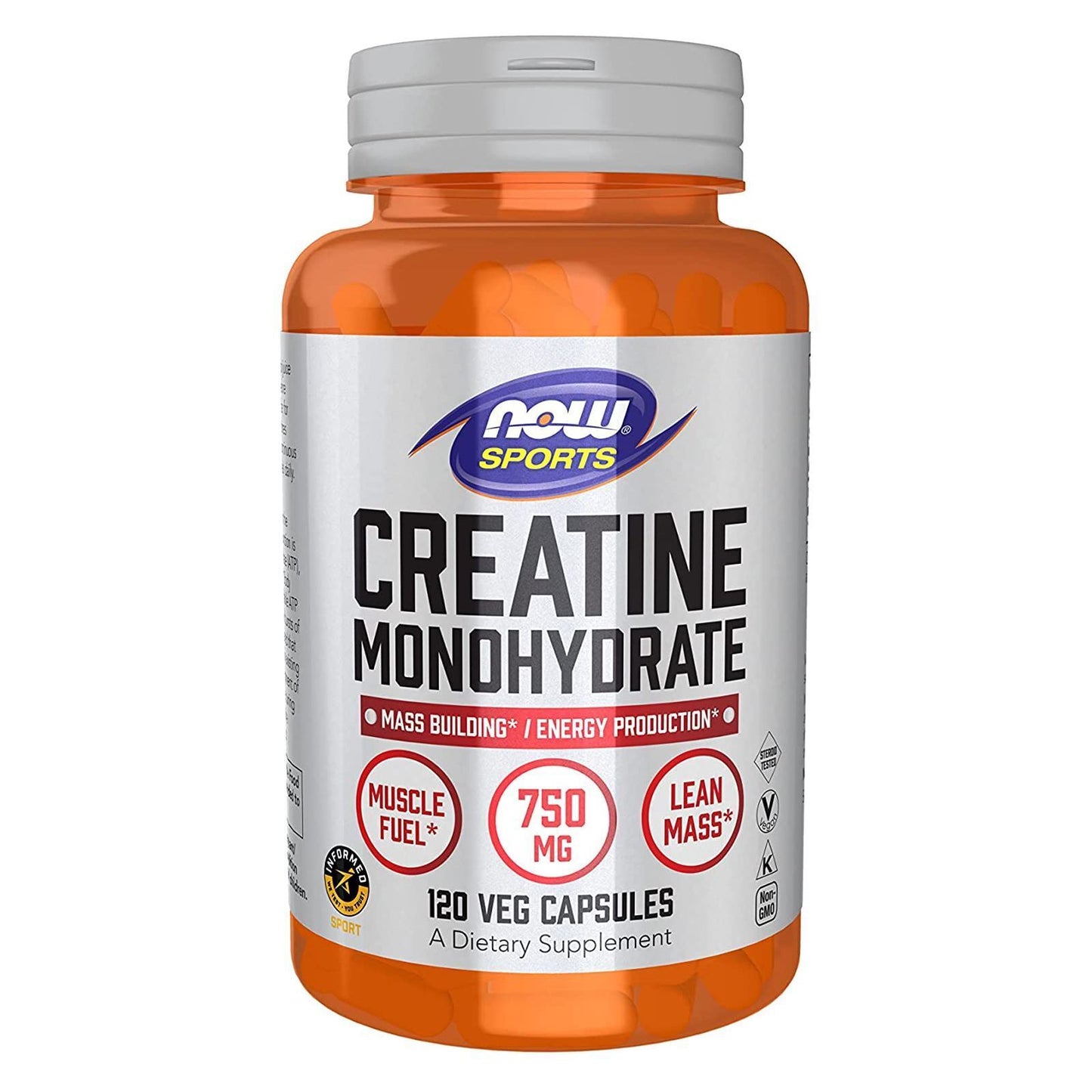 Creatine Monohydrate 750mg 120 Caps Now Foods Creatine 4500mg per 6 Kosher/Vegan/Non GMO