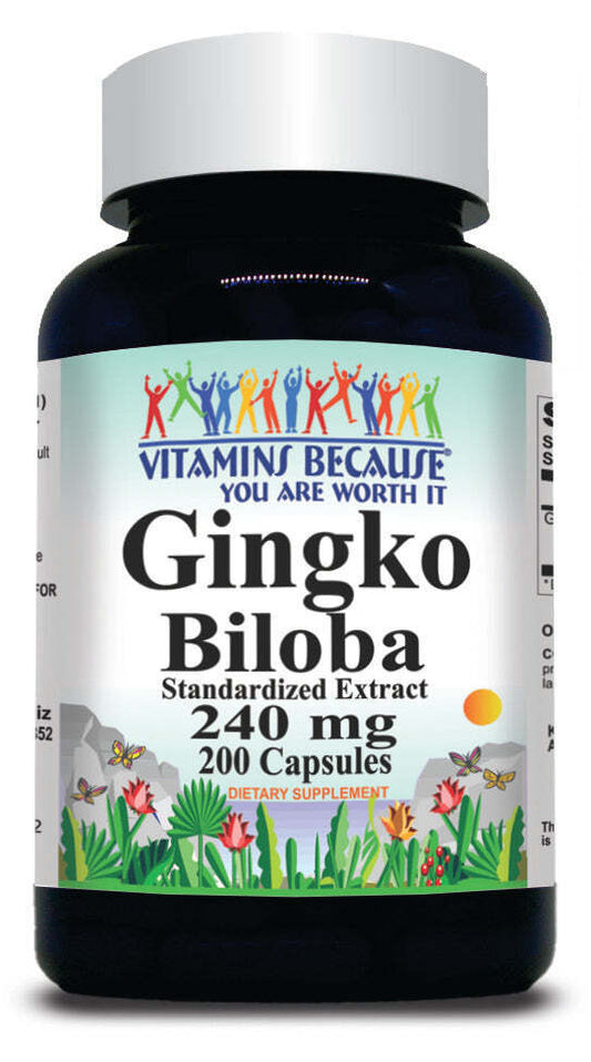 Ginkgo Biloba Extract 240mg, 200 Caps Gluten Free/No Preservatives