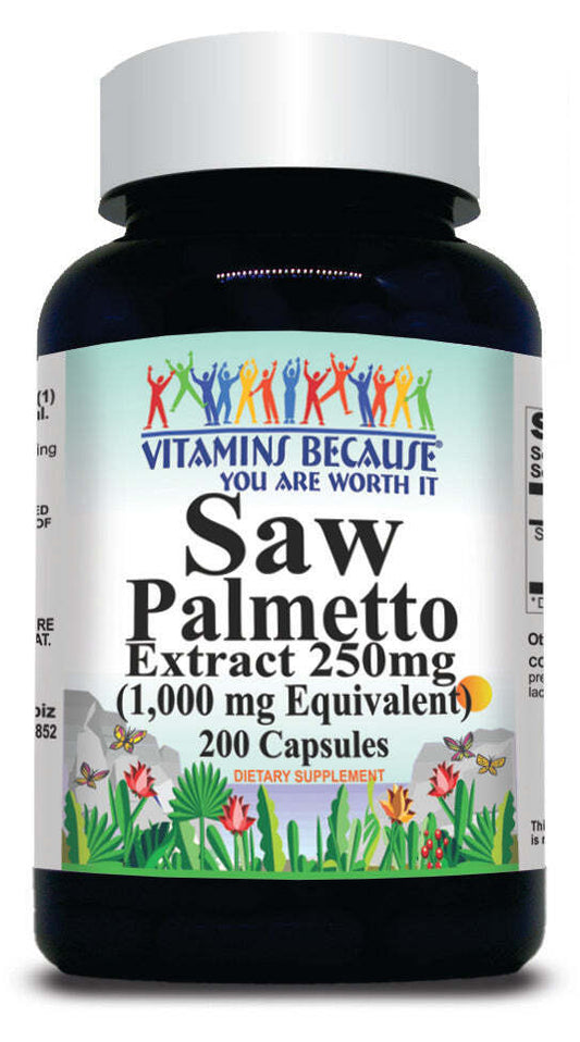 Saw Palmetto 1000mg 200 Caps No Gluten/No Preservatives/No Corn/No Lactose